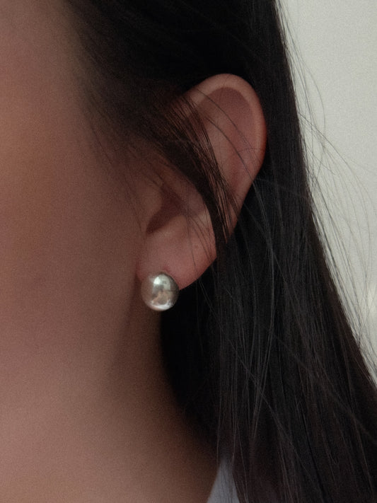 HANDCRAFTED SILVER OVAL BALL EARRING